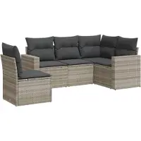vidaXL Ensemble de salon de jardin 5 pièces avec coussins gris clair Poly rotin