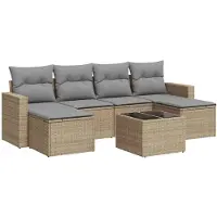 vidaXL ensemble de salon de jardin 7 pièces avec coussins Beige Poly Rattan