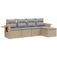 vidaXL Ensemble de salon de jardin 5 pièces avec coussins Beige Poly Rattan