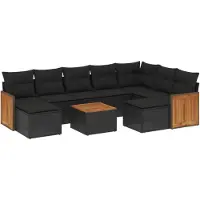 vidaXL Ensemble de 10 canapés de jardin avec coussins noir poly rotin