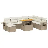 vidaXL Ensemble de salon de jardin 9 pièces avec coussins beige Poly rotin