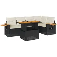 vidaXL Ensemble de salon de jardin 6 pièces avec coussins noir poly rotin