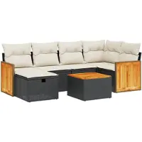 vidaXL Ensemble de salon de jardin 7 pièces avec coussins noir poly rotin