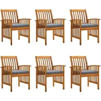 vidaXL Chaises de jardin de salle à manger 6 pièces avec coussins en bois massif d'acacia