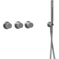 FortiFura Nebbio Ensemble combiné bain - mitigeur thermostatique - coude mural avec support douchette - flexible de douche lisse - barre douchette - Remplissage-vidage de baignoire - inox brossé PVD
