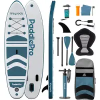 LifeGoods PaddlePro SUP Board - avec siège - Planche à pagaie gonflable - Ensemble complet - Max. 135KG - 320x81cm - Blanc/Aqua profond