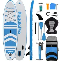 LifeGoods PaddlePro SUP Board - avec siège - Planche à pagaie gonflable - Ensemble complet - Max. 135KG - 320x81cm - Blanc/Bleu ciel