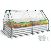 Vevor Potager Surélevé Métal avec Bâche de Serre Carré Potager Surélevé 180x90x30 cm Lit de Jardin Rectangulaire pour Culture Légumes Fleurs