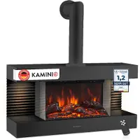 KAMINIO Cheminée électrique LIZ avec tuyau de poêle - Cheminée murale électrique avec chauffage, effet flammes 3D, éclairage d'ambiance LED, télécommande - Noir