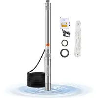 Vevor Pompe de puits profond , puissance de sortie 550W, débit 100L/min, hauteur de refoulement 53m, avec 20m de câble, boîtier deexterne, pompe en inox, IP68