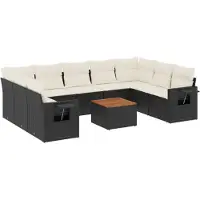 vidaXL Ensemble de 10 canapés de jardin avec coussins noir poly rotin
