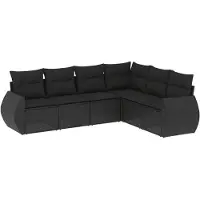 vidaXL Ensemble de salon de jardin 6 pièces avec coussins noir poly rotin
