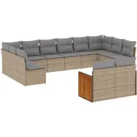 vidaXL Ensemble de 12 canapés de jardin avec coussins Beige Poly Rattan
