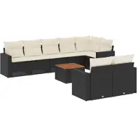 vidaXL Ensemble de salon de jardin 9 pièces avec coussins noir poly rotin