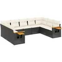 vidaXL Ensemble de salon de jardin 9 pièces avec coussins noir poly rotin