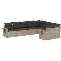 vidaXL Ensemble de salon de jardin 9 pièces avec coussins gris clair Poly rotin