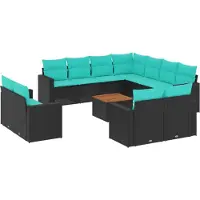 vidaXL Ensemble de 12 canapés de jardin avec coussins noir poly rotin