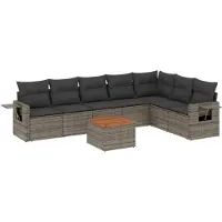 vidaXL Ensemble de jardin canapé 8 pièces avec coussins Gris Poly rotin