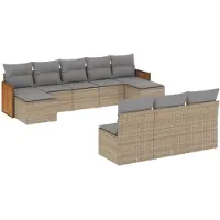 vidaXL Ensemble de salon de jardin 10 pièces avec coussins Beige Poly Rattan