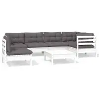 vidaXL Ensemble de salon de jardin 7 pièces avec coussins blanc pin