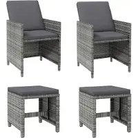 vidaXL 4-tlg. Set de hotte de jardin et d'hochet Poly Rattan Grau