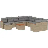 vidaXL Ensemble de 12 canapés de jardin avec coussins Beige Poly Rattan