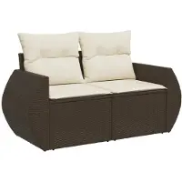 vidaXL Canapé de jardin avec coussins 2 places brun poly rotin