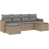 vidaXL Ensemble de salon de jardin 6 pièces avec coussins Beige Poly Rattan