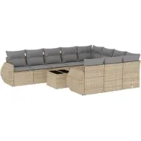 vidaXL Ensemble de salon de jardin 11 pièces avec coussins Beige Poly Rattan