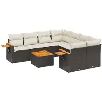 vidaXL Ensemble de salon de jardin 9 pièces avec coussins noir poly rotin