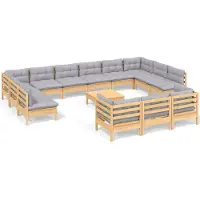 vidaXL ensemble salon de jardin 14 pièces avec coussins gris Pin