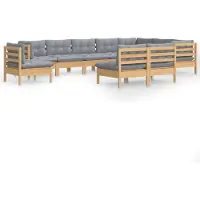 vidaXL Ensemble salon de jardin 10 pièces avec coussins gris pin massif