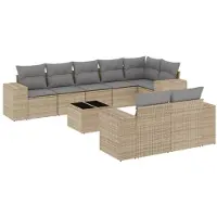 vidaXL Ensemble de salon de jardin 9 pièces avec coussins beige Poly rotin