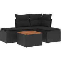 vidaXL Ensemble de salon de jardin 5 pièces avec coussins noir poly rotin