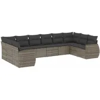 vidaXL Ensemble de salon de jardin 10 pièces avec coussins Gris Poly Rattan