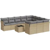 vidaXL Ensemble de salon de jardin 11 pièces avec coussins Beige Poly Rattan