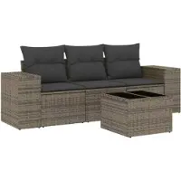 vidaXL ensemble de salon de jardin 4 pièces avec coussins Gris Poly Rattan