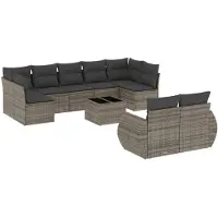 vidaXL Ensemble de salon de jardin 10 pièces avec coussins Gris Poly Rattan