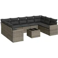vidaXL Ensemble de salon de jardin 10 pièces avec coussins Gris Poly Rattan