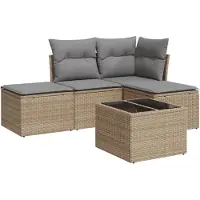 vidaXL Ensemble de salon de jardin 5 pièces avec coussins Beige Poly Rattan