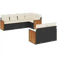 vidaXL Ensemble de salon de jardin 7 pièces avec coussins noir poly rotin