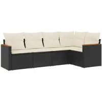 vidaXL Ensemble de salon de jardin 5 pièces avec coussins noir poly rotin