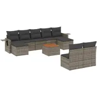 vidaXL Ensemble de salon de jardin 10 pièces avec coussins Gris Poly Rattan
