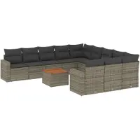vidaXL Ensemble de salon de jardin 12 pièces avec coussins Gris Poly rotin