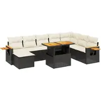 vidaXL Ensemble de salon de jardin 9 pièces avec coussins noir poly rotin
