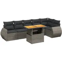 vidaXL Ensemble de salon de jardin 7 pièces avec coussins Gris Poly rotin