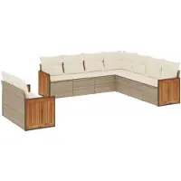vidaXL Ensemble de salon de jardin 9 pièces avec coussins beige Poly rotin