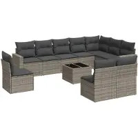 vidaXL Ensemble de salon de jardin 11 pièces avec coussins Gris Poly rotin