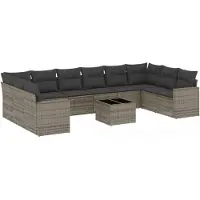 vidaXL Ensemble de salon de jardin 11 pièces avec coussins Gris Poly rotin