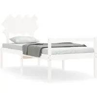 vidaXL Lit en bois massif avec tête de lit blanc 3FT Single